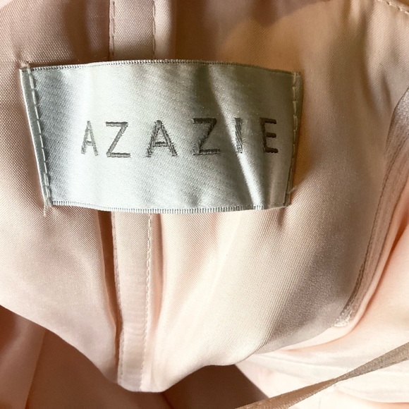 NWT Azazie Ginger A-Line Halter Pleated Chiffon Floor Length Dress Pearl Pink 4 - Picture 9 of 12
